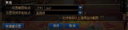 截图格式、视频录制，史诗等级以上道具自动截图等设置